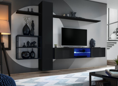 Wall unit Black Wall Shelves Living room furniture Furnishings Luxury Set 5pcs